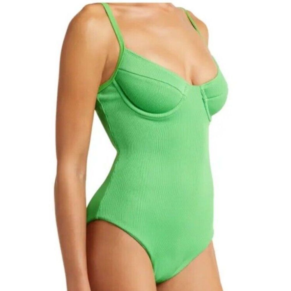kulani kinis Ribbed Underwire One-Piece Swimsuit in Green Size Small Women’s - Picture 1 of 7